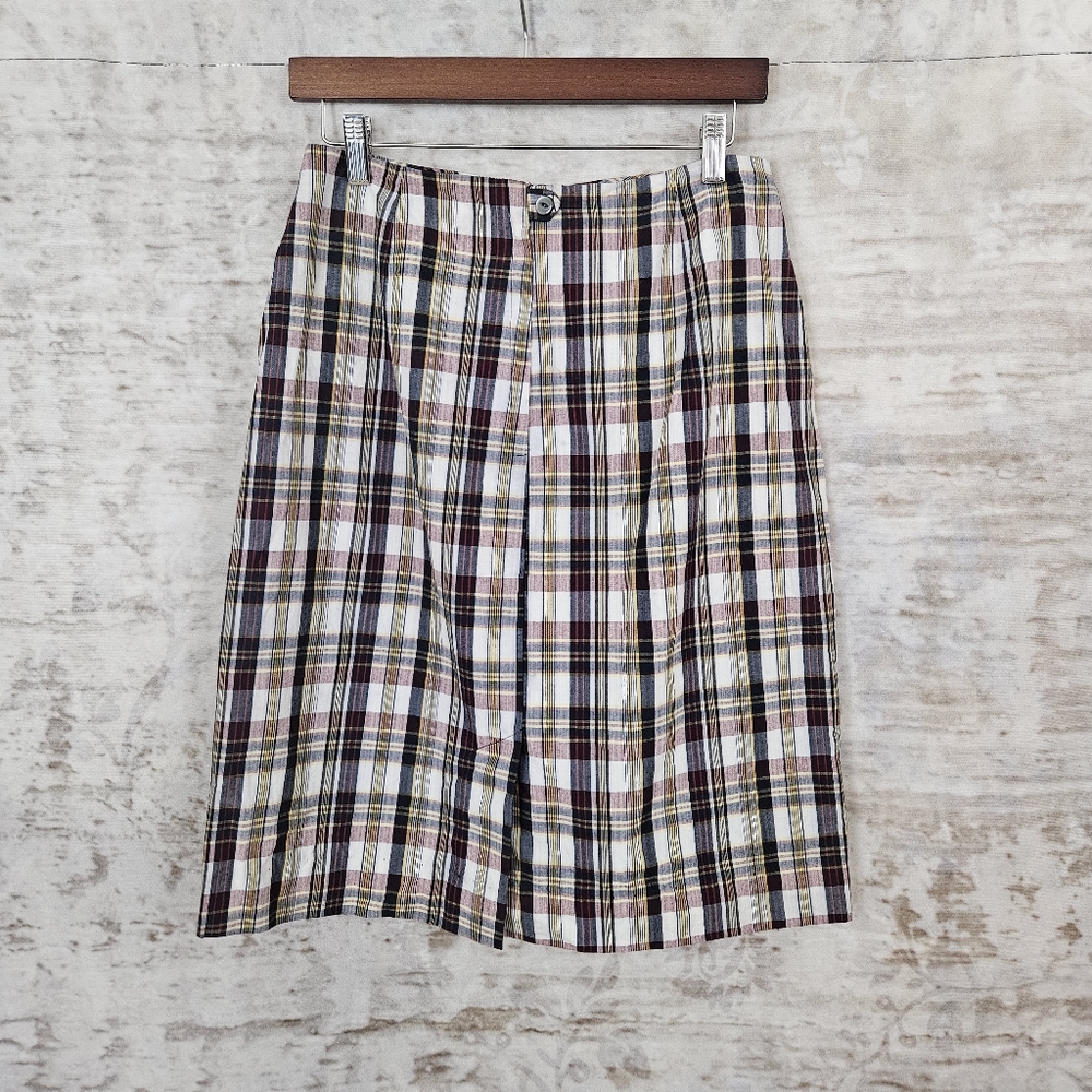 Vintage 1960s Skirt Academia Tartan Plaid Pencil Red Blue Pencil VTG 50s XXS - Picture 4 of 5